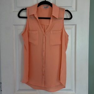 Coral sleeveless button down